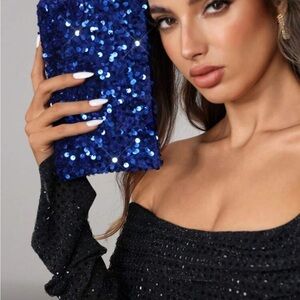 Blue Sequin Clutch